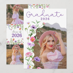 Elegant Wildflower Graduation Photo Party Invitation