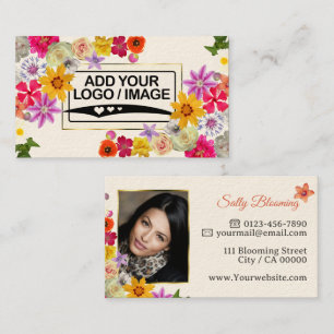 Elegant Wildflower Ivory Pale with Logo and Photo Business Card