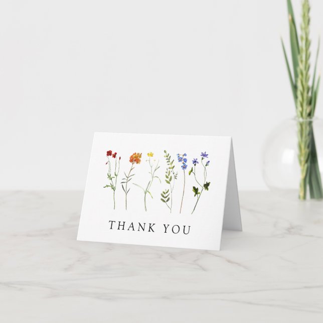 Elegant Wildflower LGBTQ Gay Pride Floral Wedding Thank You Card (Front)