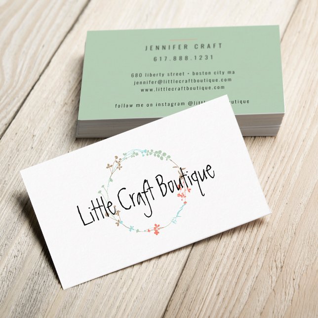Elegant Wildflower Line Art Wreath Business Card (Elegant Wildflower Line Art Wreath Business Card)