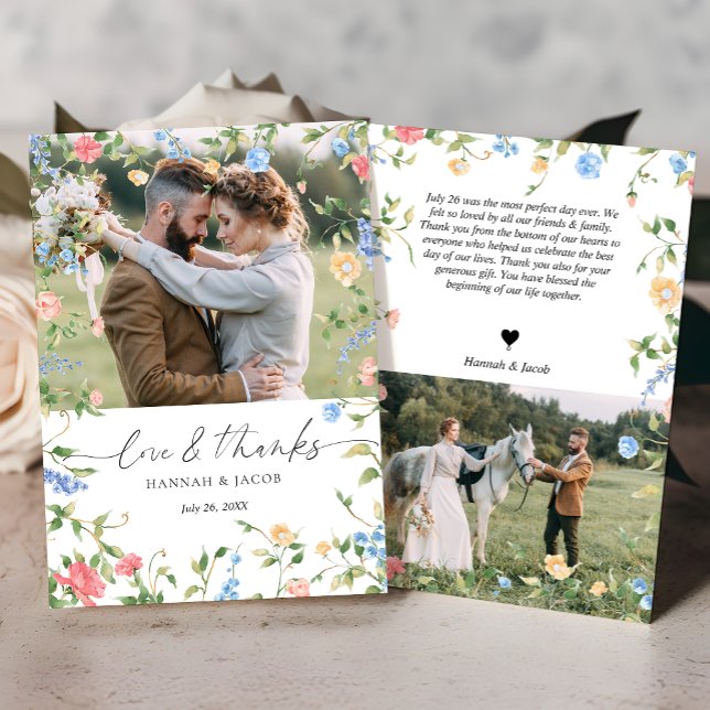 Elegant Wildflower Love and Thanks Wedding Thank You Card (Creator Uploaded)