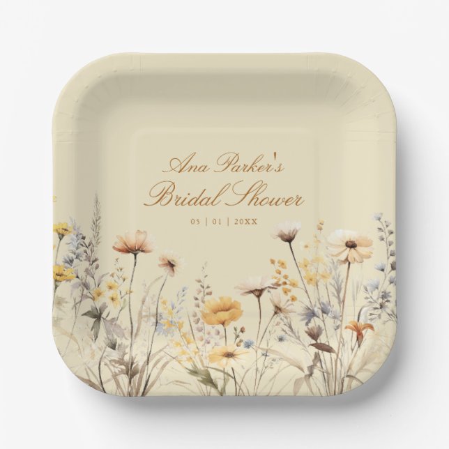 Elegant Wildflower Love Is In Bloom Bridal Shower Paper Plate (Front)