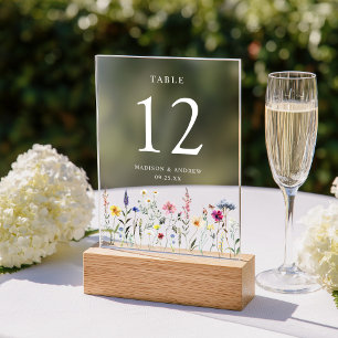 Elegant Wildflower Meadow Acrylic Table Number