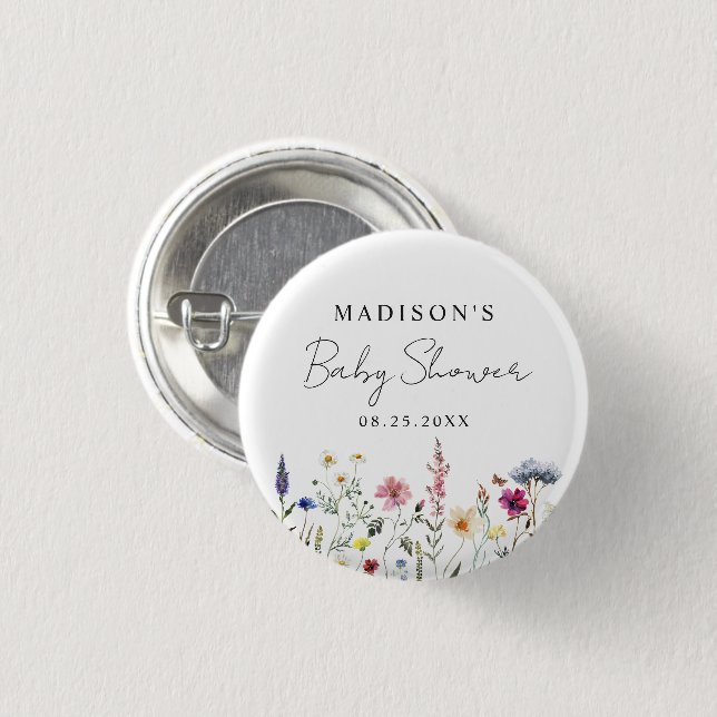 Elegant Wildflower Meadow Baby Shower 3 Cm Round Badge (Front & Back)