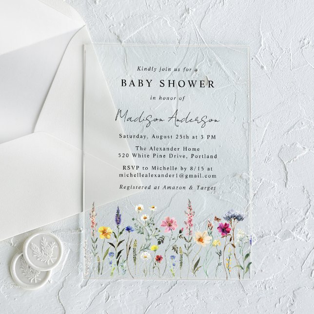 Elegant Wildflower Meadow Baby Shower Acrylic Invitations (Creator Uploaded)