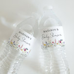 Elegant Wildflower Meadow Baby Shower Water Bottle Label<br><div class="desc">Elegant floral baby shower water bottle labels featuring a bottom border of watercolor wildflowers and foliage in shades of pink, yellow, purple, blue, and green on a white background. Personalise the wildflower baby shower water bottle labels with the mum-to-be's name and the date. The personalised wildflower water bottle labels are...</div>