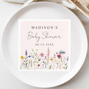 Elegant Wildflower Meadow Blush Pink Baby Shower Napkin