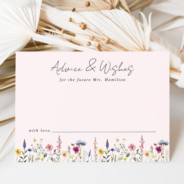 Elegant Wildflower Meadow Blush Pink Bridal Shower Advice Card (Creator Uploaded)