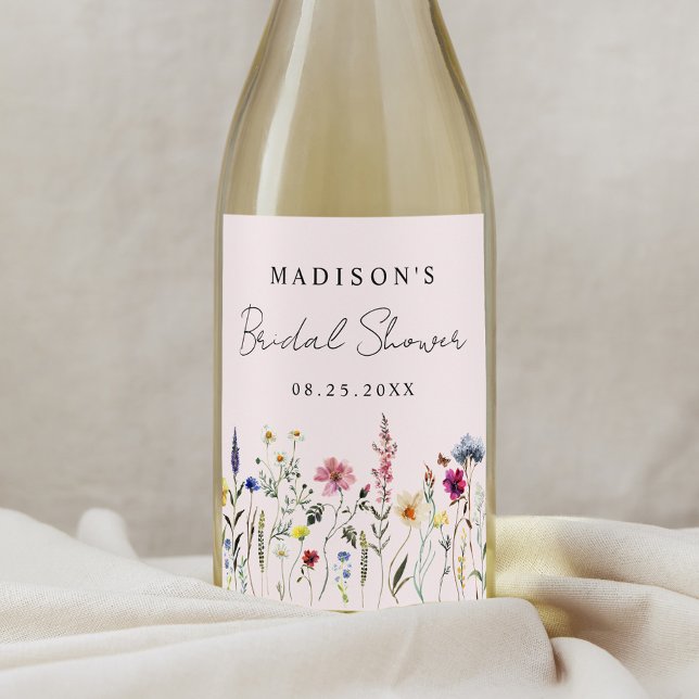 Elegant Wildflower Meadow Blush Pink Bridal Shower Wine Label (Creator Uploaded)