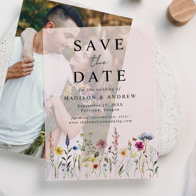 Elegant Wildflower Meadow Blush Pink Save the Date Vellum Invitations (Creator Uploaded)