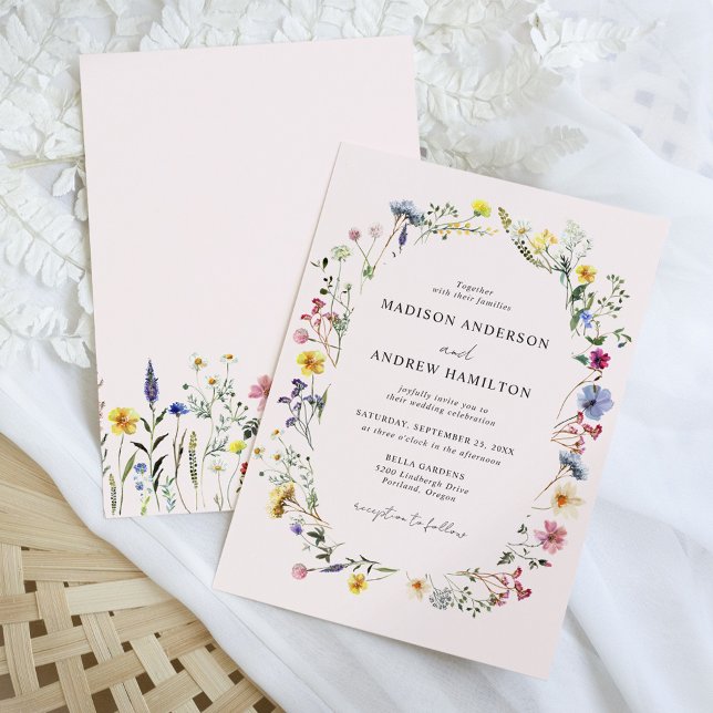 Elegant Wildflower Meadow Blush Pink Wedding Invitation (Creator Uploaded)