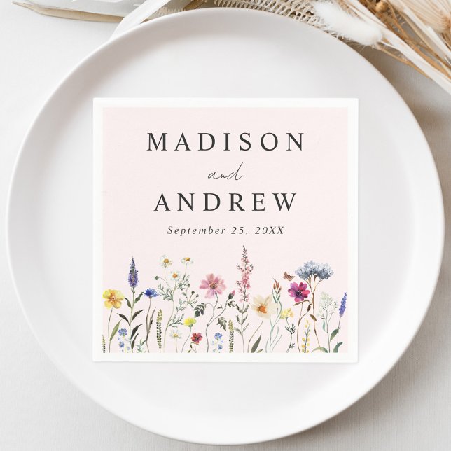 Elegant Wildflower Meadow Blush Pink Wedding Napkin (Creator Uploaded)