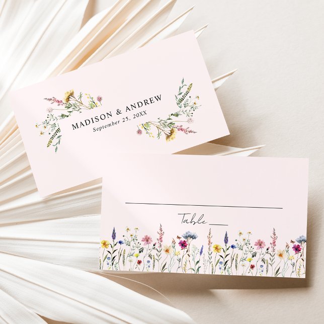 Elegant Wildflower Meadow Blush Pink Wedding Place Card (Creator Uploaded)