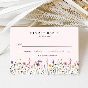 Elegant Wildflower Meadow Blush Pink Wedding RSVP Card