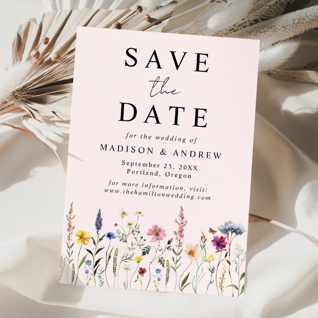 Elegant Wildflower Meadow Blush Pink Wedding Save The Date (Creator Uploaded)