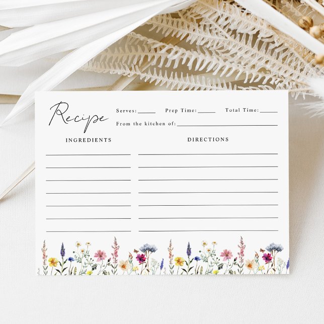 Elegant Wildflower Meadow Bridal Shower Recipe Enclosure Card (Creator Uploaded)