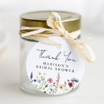 Elegant Wildflower Meadow Bridal Shower Thank You Favour Tags<br><div class="desc">Elegant floral bridal shower thank you favour tags featuring a bottom border of watercolor wildflowers and foliage in shades of pink, yellow, purple, blue, and green on a white background. Personalise the wildflower bridal shower favour tags with the bride-to-be's name. The personalised wildflower thank you favour tags are perfect for...</div>