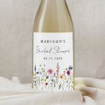 Elegant Wildflower Meadow Bridal Shower Wine Label<br><div class="desc">Elegant floral bridal shower wine labels featuring a bottom border of watercolor wildflowers and foliage in shades of pink, yellow, purple, blue, and green on a white background. Personalise the wildflower bridal shower wine labels with the bride-to-be's name and the date. The personalised wildflower wine labels are perfect for spring...</div>