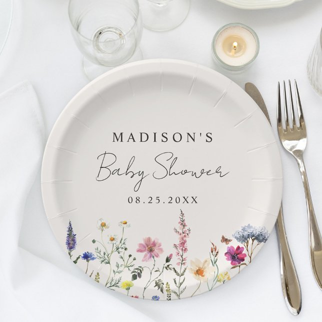 Elegant Wildflower Meadow Cream Baby Shower Paper Plate (Creator Uploaded)