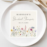 Elegant Wildflower Meadow Cream Bridal Shower Napkin<br><div class="desc">Elegant floral bridal shower napkins featuring a bottom border of watercolor wildflowers and foliage in shades of pink, yellow, purple, blue, and green on a cream background. Personalise the wildflower bridal shower napkins with the bride-to-be's name and the date. The personalised wildflower napkins are perfect for spring and summer bridal...</div>