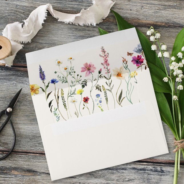 Elegant Wildflower Meadow Cream Wedding Envelope (Creator Uploaded)
