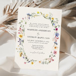 Elegant Wildflower Meadow Cream Wedding Invitation<br><div class="desc">Elegant floral wedding invitations featuring your wedding details surrounded by an oval frame of watercolor wildflowers and foliage in shades of pink, yellow, purple, blue, and green with a cream background. The invites reverse to display a bouquet of colourful wildflowers and greenery. The rustic wildflower wedding invitations are perfect for...</div>