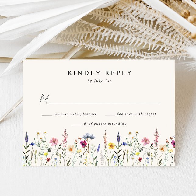 Elegant Wildflower Meadow Cream Wedding RSVP Card (Creator Uploaded)