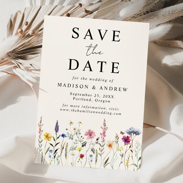 Elegant Wildflower Meadow Cream Wedding Save The Date (Creator Uploaded)