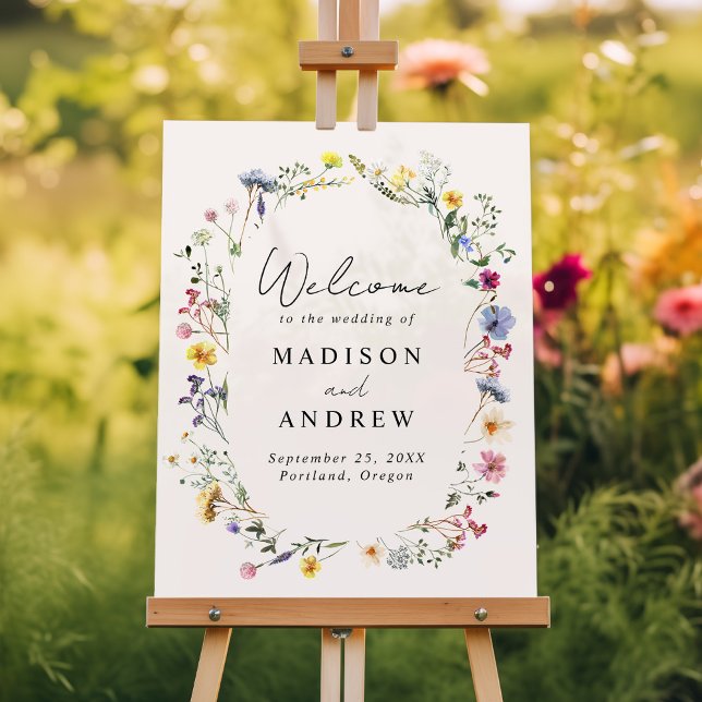 Elegant Wildflower Meadow Cream Wedding Welcome Acrylic Sign (Creator Uploaded)