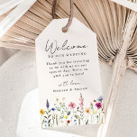 Elegant Wildflower Meadow Cream Wedding Welcome Gift Tags<br><div class="desc">Elegant floral wedding welcome gift tags featuring a bottom border of watercolor wildflowers and foliage in shades of pink, yellow, purple, blue, and green on a cream background. Personalise the wildflower tags with a short welcome message, your names, or custom text. The wildflower wedding gift tags are perfect for hotel...</div>