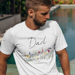 Elegant Wildflower Meadow Dad Baby Shower T-Shirt<br><div class="desc">Celebrate being a dad-to-be with this Elegant Wildflower Meadow Dad baby shower t-shirt. The shirt displays "Dad" in a handwritten black script with a whimsical array of wildflowers in beautiful hues of pink, yellow, purple, blue, and green. The watercolor wildflower Dad t-shirt is perfect to wear at spring and summer...</div>