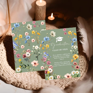 Elegant Wildflower Meadow Garden Graduation Announ Announcement