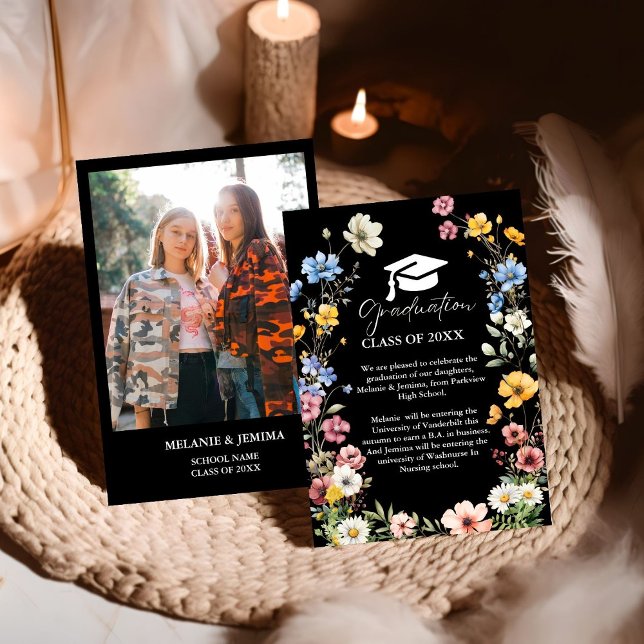 Elegant Wildflower Meadow Garden Twin Graduation Announcement (Creator Uploaded)