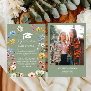 Elegant Wildflower Meadow Garden Twin Graduation Announcement
