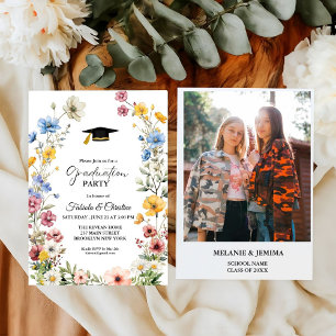 Elegant  Wildflower Meadow Garden Twin Graduation Invitation