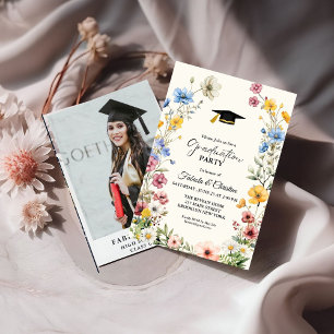 Elegant  Wildflower Meadow Garden Twin Graduation Invitation