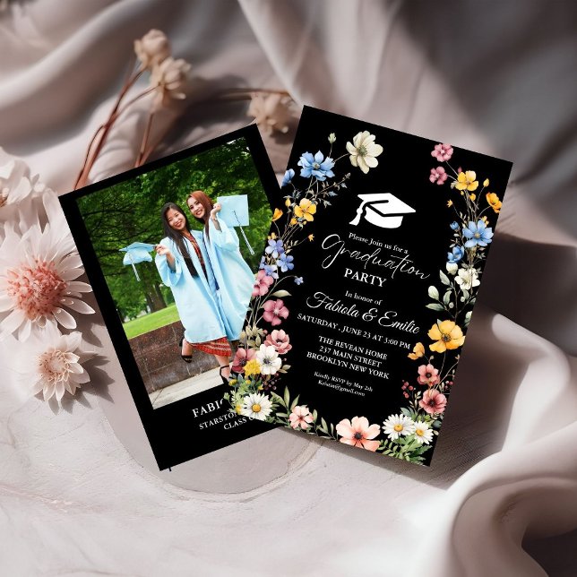 Elegant Wildflower Meadow Garden Twin Graduation Invitation (Creator Uploaded)