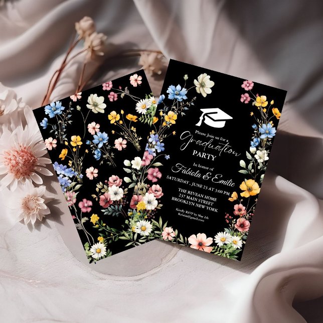 Elegant Wildflower Meadow Garden Twin Graduation Invitation (Creator Uploaded)