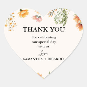 Elegant Wildflower Meadow Ivory Wedding Thank you Heart Sticker
