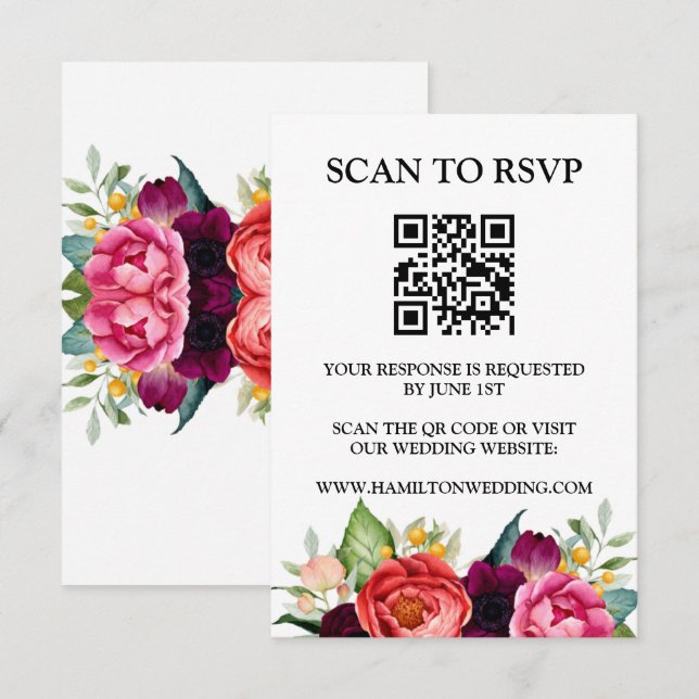 Elegant Wildflower Meadow QR Code Wedding RSVP  Enclosure Card (Front/Back)