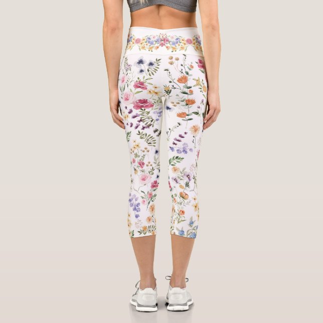Elegant Wildflower Meadow Spring Floral Garden Capri Leggings (Back)