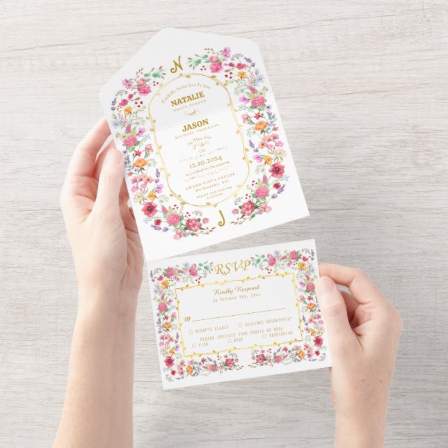 Elegant Wildflower Meadow Spring Garden Wedding All In One Invitation (Tearaway)