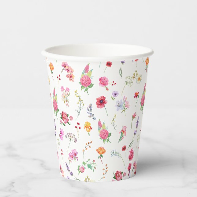 Elegant Wildflower Meadow Spring Garden Wedding Paper Cups (Front)