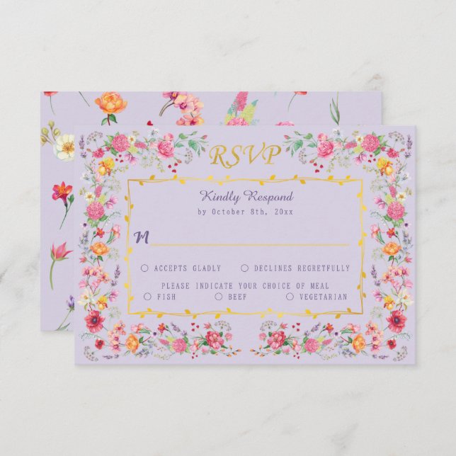 Elegant Wildflower Meadow Spring Garden Wedding RSVP Card (Front/Back)