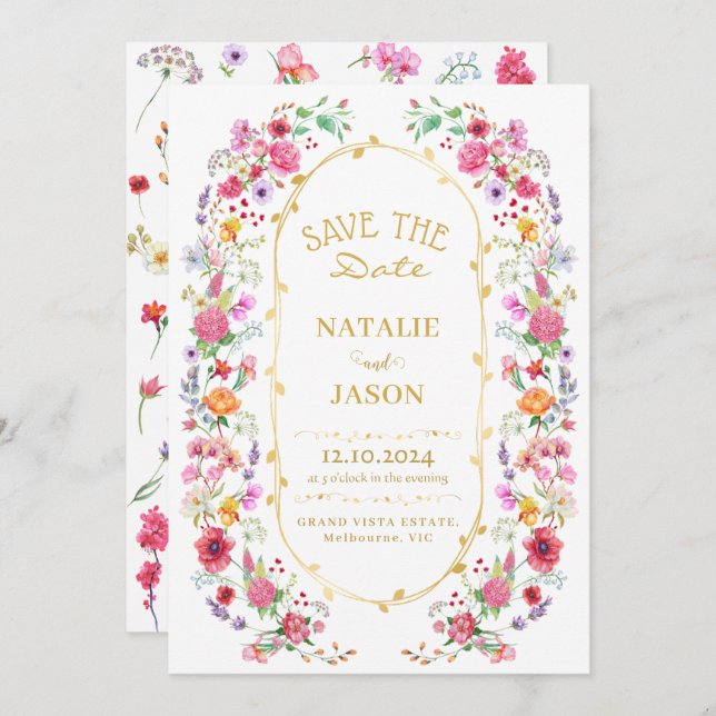 Elegant Wildflower Meadow Spring Garden Wedding Save The Date (Front/Back)