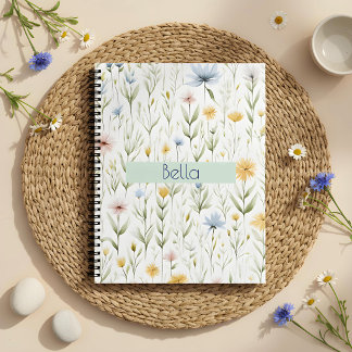 Elegant Wildflower Meadow Watercolor Floral Notebook