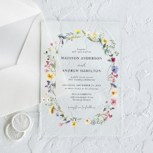 Elegant Wildflower Meadow Wedding Acrylic Invitations