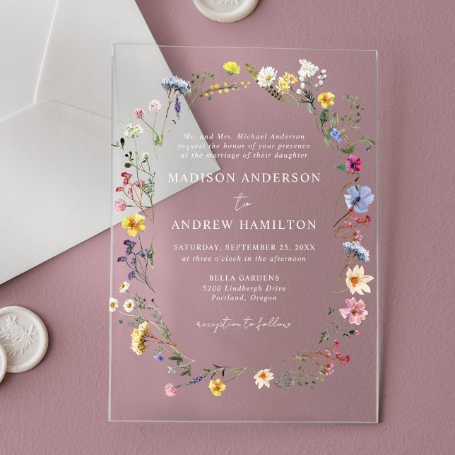 Elegant Wildflower Meadow Wedding Acrylic Invitations (Creator Uploaded)