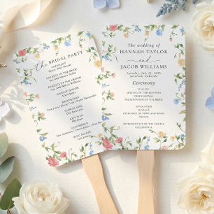 Elegant Wildflower Meadow Wedding Program Hand Fan