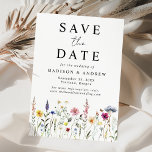 Elegant Wildflower Meadow Wedding Save The Date<br><div class="desc">Announce your special day in style with our Elegant Wildflower Meadow wedding save the date card, a stunning blend of nature's beauty and timeless elegance. Delicately adorned with watercolor wildflowers and lush foliage in enchanting shades of pink, yellow, purple, blue, and green, this design captures the essence of spring and...</div>